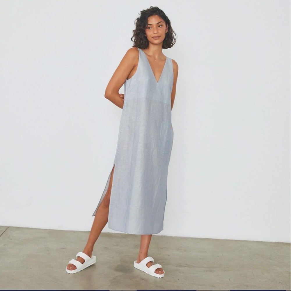 Lunya Silk Linen dress blue and white stripe Small